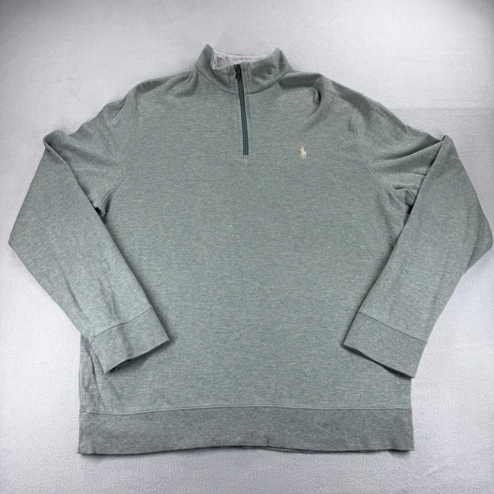 Polo Ralph Lauren Cotton Quarter Zip Pullover Long Sleeve Green Men's Large